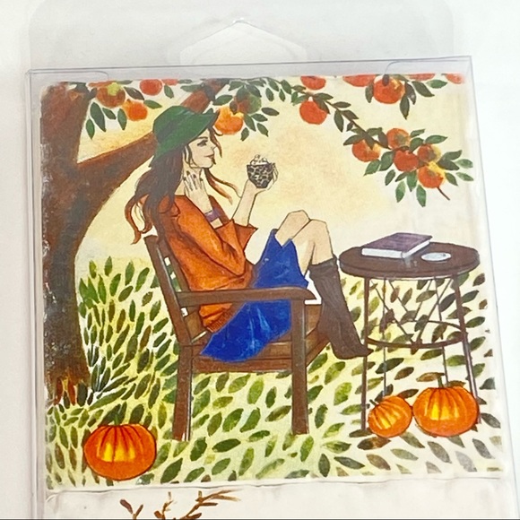 Rongrong Girls Fall Ceramic Coasters Set of 8 - Picture 3 of 7